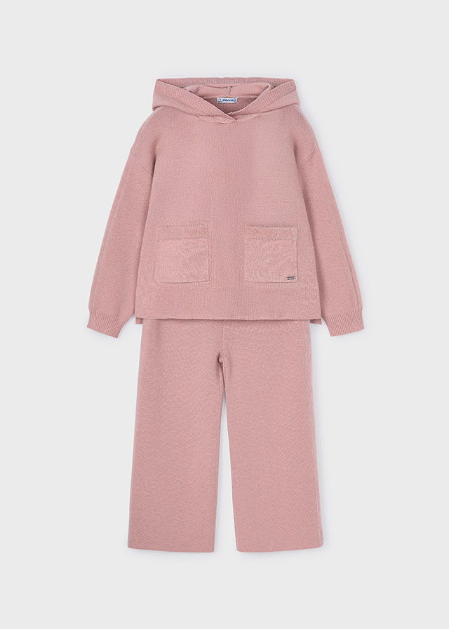 Conj. calça tricot e camisola c/capuz           