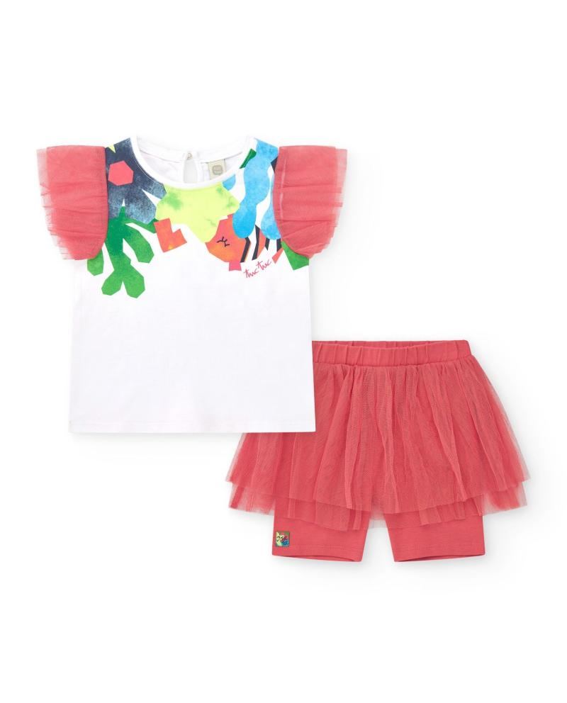 T-shirt algodão tule e legging ciclista c/saia tule  