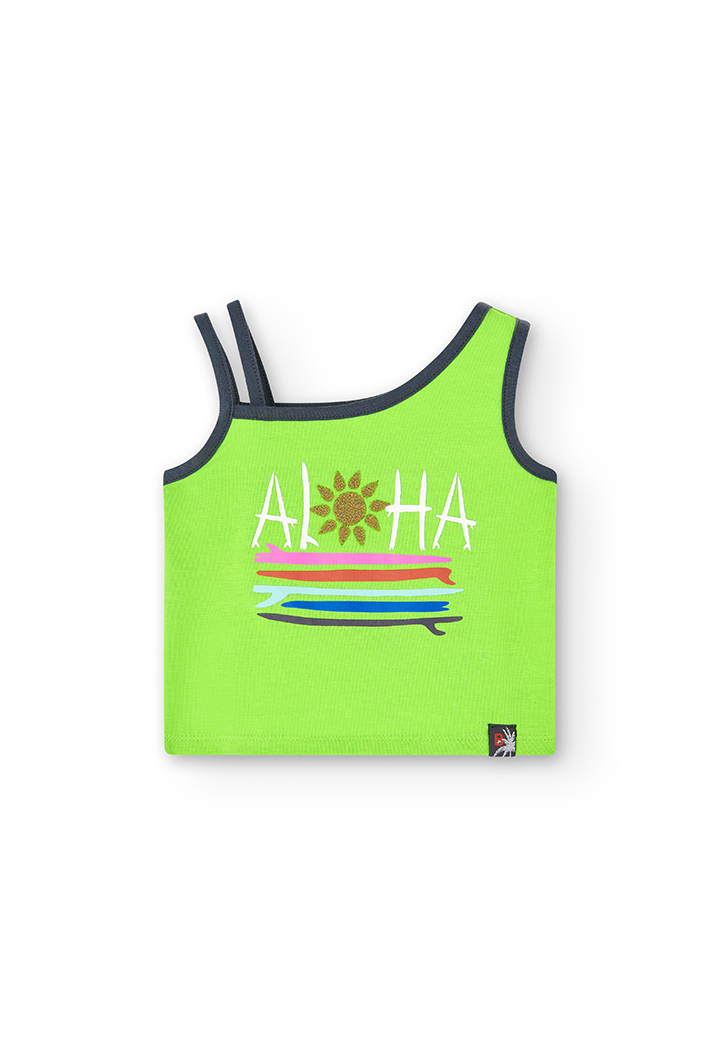 Camiseta malha suspensórios para menina