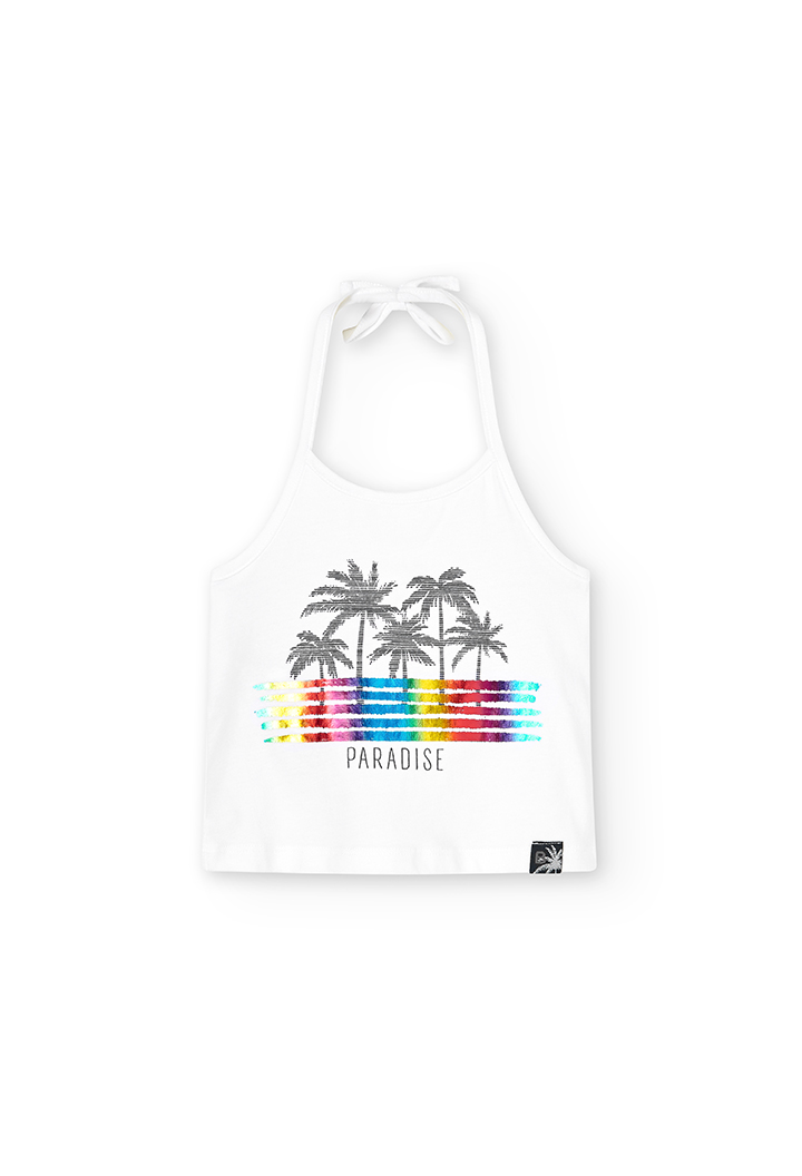 Camiseta malha elástica para menina