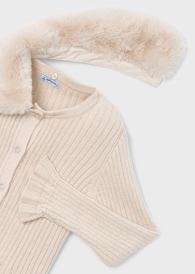 Casaco tricô c/gola pelo       