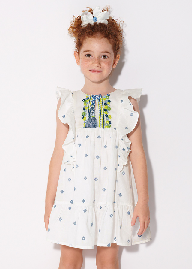 Vestido estampado com bordado de algodão 