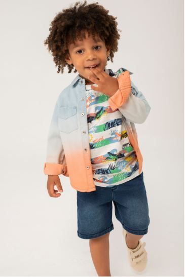 Camisa denim manga comprida matizado