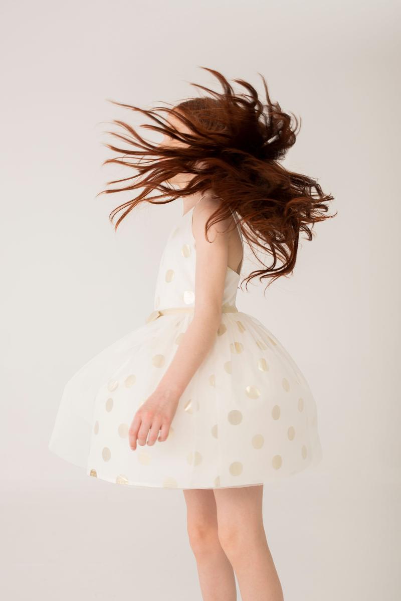 Vestido cetim bolinhas para menina