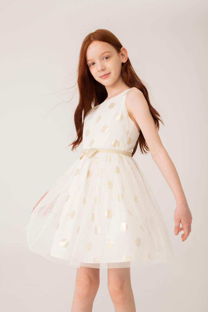 Vestido cetim bolinhas para menina