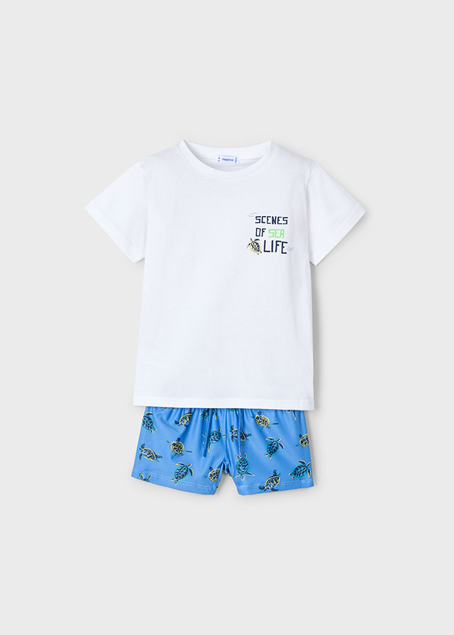 Conj. calção de banho e t-shirt c/proteção solar  